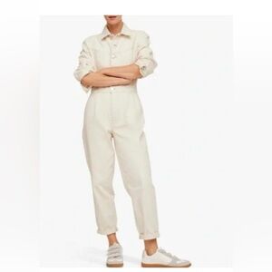 Mango Cream Button-Front Utility Jumpsuit